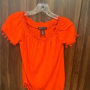 INC International Concepts Bright Orange Blouse with Pom-Pom Details
